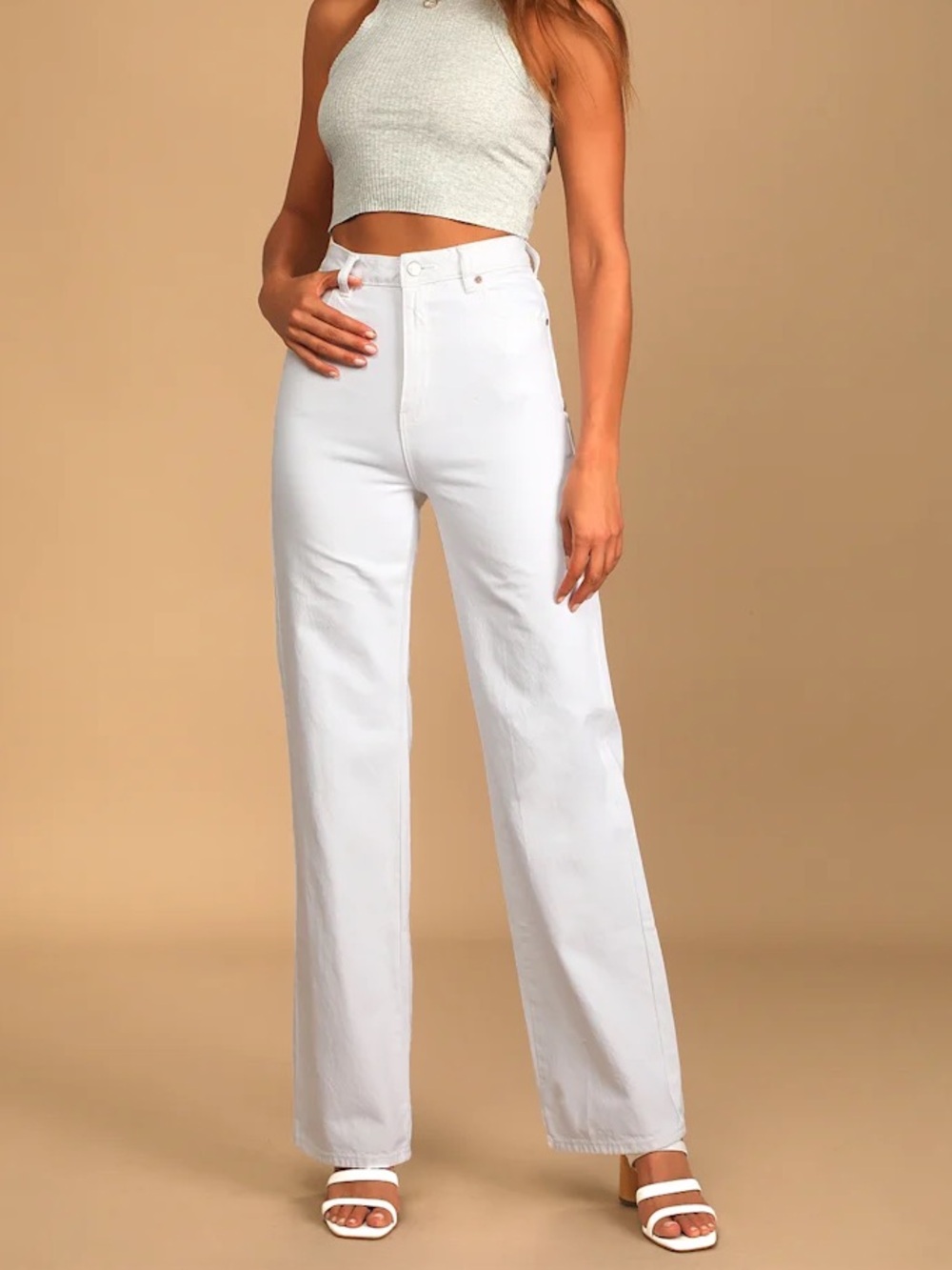 Rollas Heidi White Denim High Rise Loose Straight Jeans size 28 100% cotton